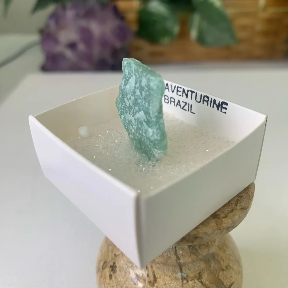Brazilian Green Aventurine Mineral Specimen Mounted Boxed Labeled Crystal Rock